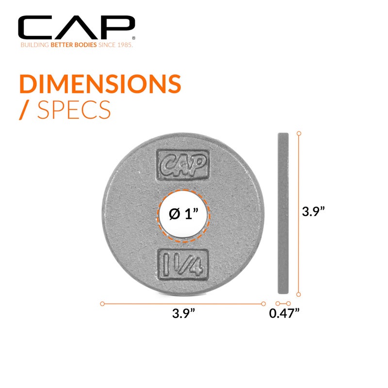 CAP Barbell Cast Iron Standard 1-Inch Weight Plate Set â€“ Barbell Weights for Home Gym, Strength Training, and Weightlifting, 1.25 lb Set of 6, Gray - Image 4