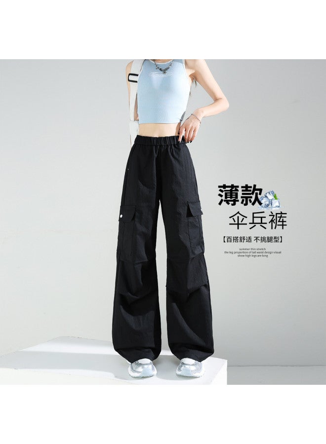 TonLion Summer Thin High-waist Slimming Floor-length Casual Pants For Women - Solid Color Versatile Minimalist Korean Style Loose Wide-leg Trousers - Image 4