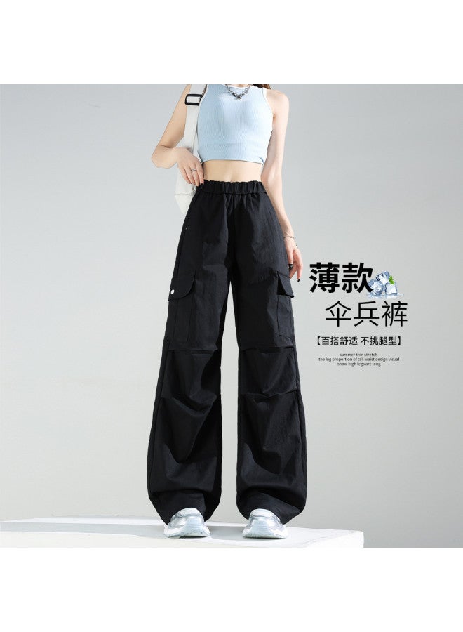 TonLion Summer Thin High-waist Slimming Floor-length Casual Pants For Women - Solid Color Versatile Minimalist Korean Style Loose Wide-leg Trousers - Image 5
