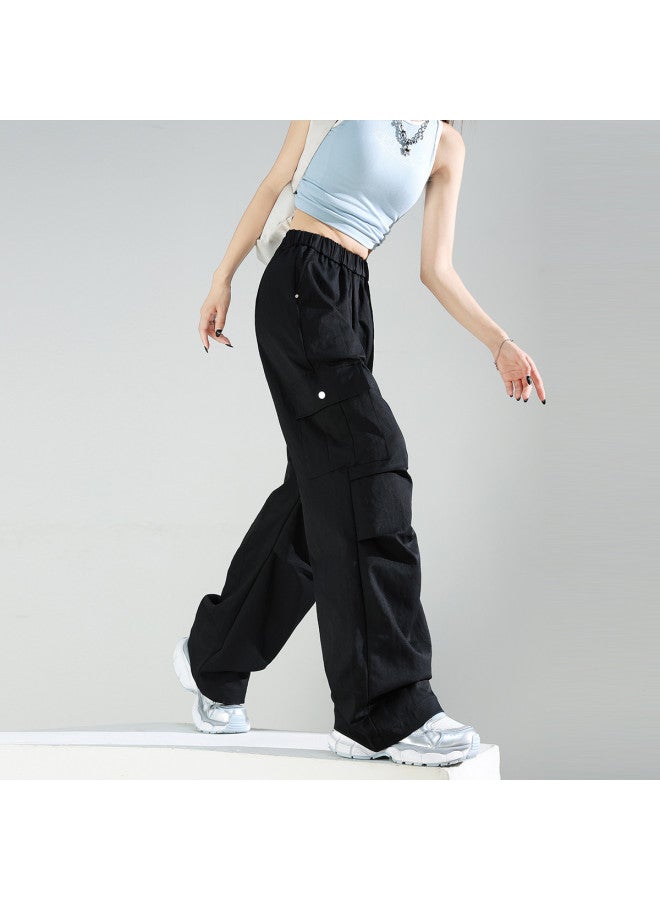 TonLion Summer Thin High-waist Slimming Floor-length Casual Pants For Women - Solid Color Versatile Minimalist Korean Style Loose Wide-leg Trousers - Image 3