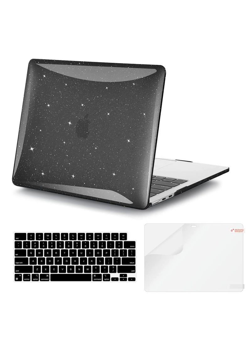 Generic 3 in 1 Black Shining Glitter Plastic Laptop Hard Shell Case with Keyboard Cover & Screen Protector Compatible for MacBook Air 13.6 M2 Chip A2681 and M3 Chip A3113 and M4 Chip A3240  - Image 1