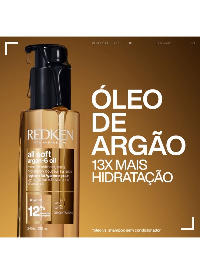Redken All Soft Argan-6 Oil for Dry, Brittle Hair 100ml - Image 2