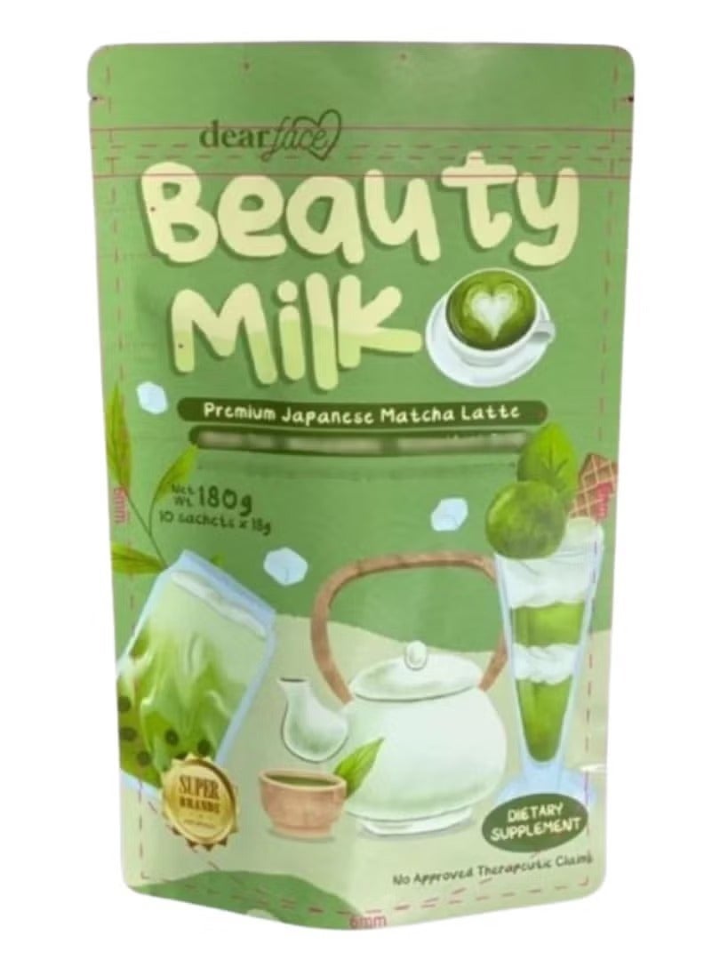 Dear Face Beauty Milk Matcha – Healthy Japanese Green Tea Latte Powder (180g, 10 Sachets) - Image 1