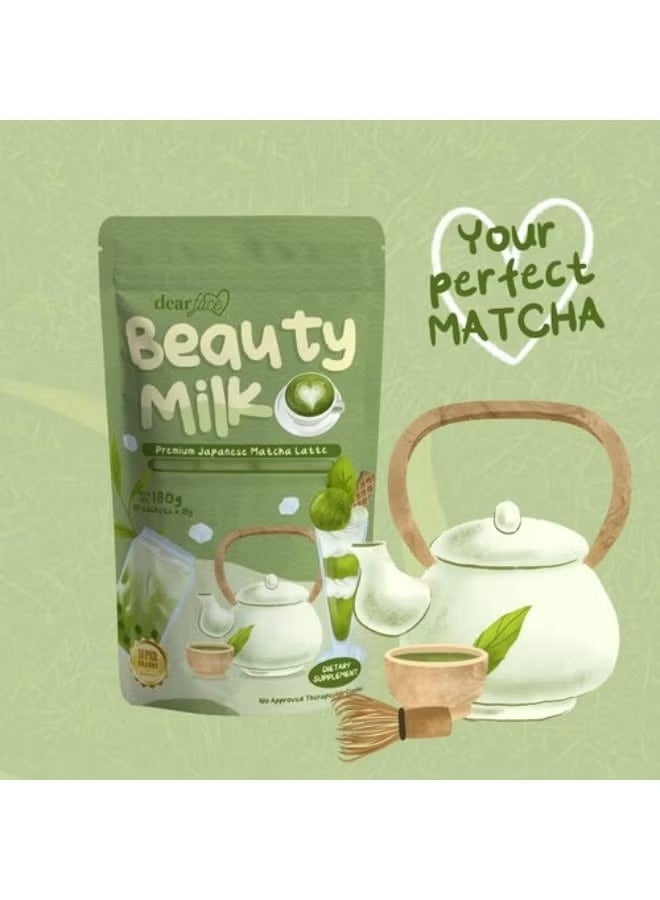 Dear Face Beauty Milk Matcha – Healthy Japanese Green Tea Latte Powder (180g, 10 Sachets) - Image 2