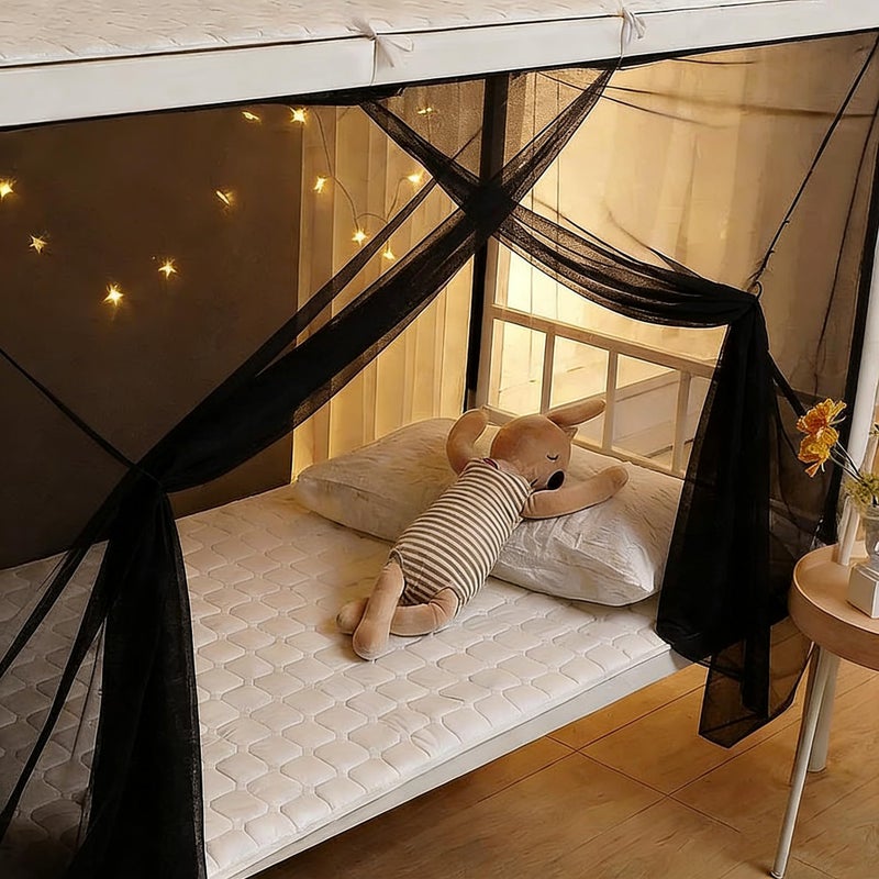 Comtelek Canopy Bed Curtains 4 Corners Mosquito Net Mosquiteros para Camas Bed Canopies Netting Bed Drapes Rectangular Mosquito Mesh for Patio Gothic Outdoor Travel Home Decorï¼ˆL75 X W35 X H63,1 Opening,Blackï¼‰ - Image 3