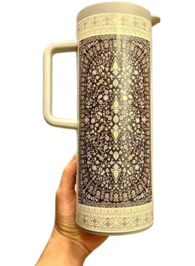 Decorative Insulated Carafe with Floral Pattern, Double-Wall Coffee and Tea Flask, Hot and Cold Beverage Storage, 1L Capacity. - Image 1