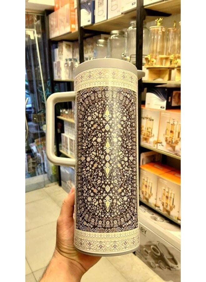 Decorative Insulated Carafe with Floral Pattern, Double-Wall Coffee and Tea Flask, Hot and Cold Beverage Storage, 1L Capacity. - Image 2