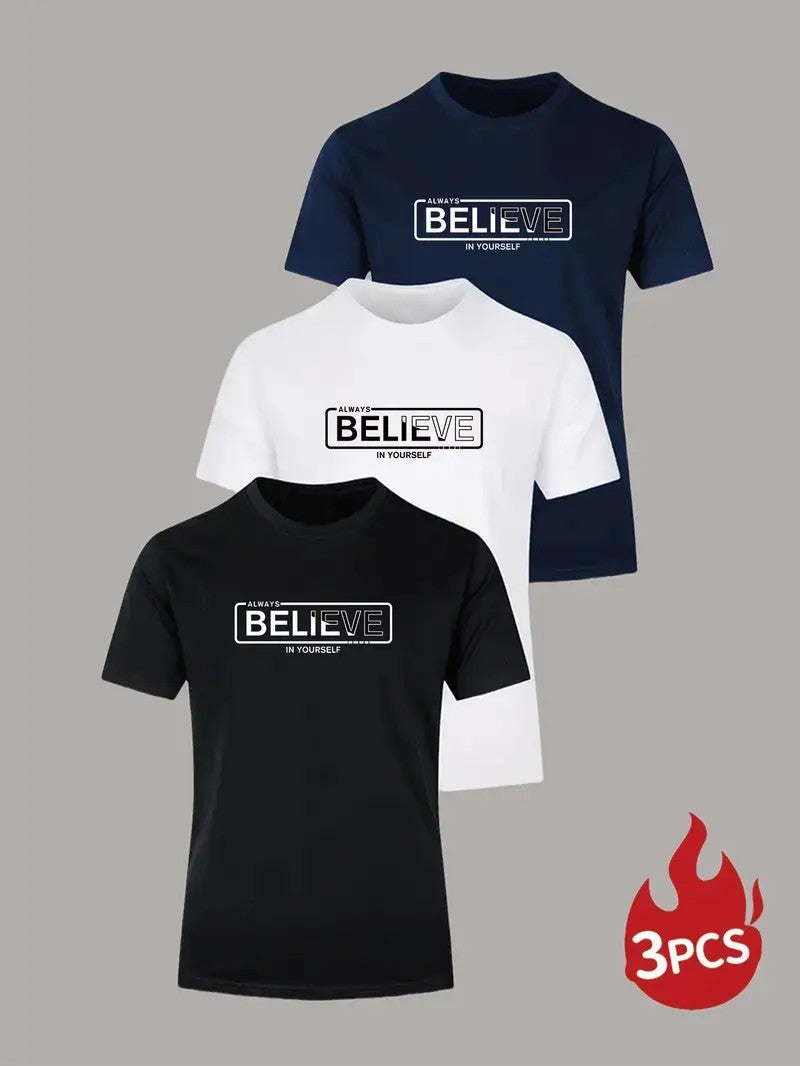 20253-Piece Set Of European Size Men'S T-Shirts, Solid Color Knitted Bird'S-Eye Fabric, Breathable, Round Neck, Short Sleeves, Bulk Order With Custom Printing - Image 1