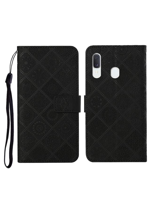 اس-توب جراب لهاتف Samsung Galaxy A20 / A30، جراب جلدي أفقي منقوش بنمط عرقي مع حامل وفتحات للبطاقات ومحفظة وحبل - Image 1