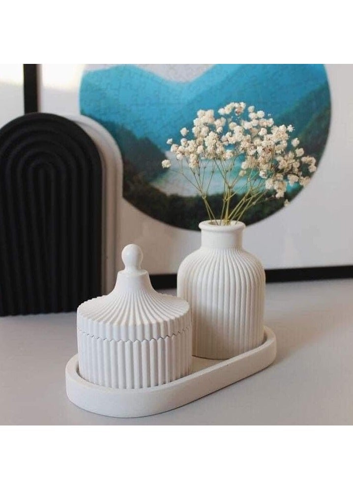 طقم ديكور عصري (4 قطع) - مزهرية + صندوق بغطاء + صينية صغيرة - Image 1