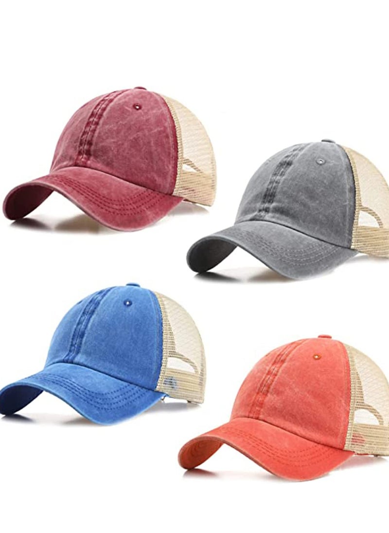 SYOSI - 4 Pack Vintage Unstructured Trucker Hat, Adjustable Cotton Washed Distressed Mesh Back Baseball Cap for Outdoor Sports Tennis - Image 1