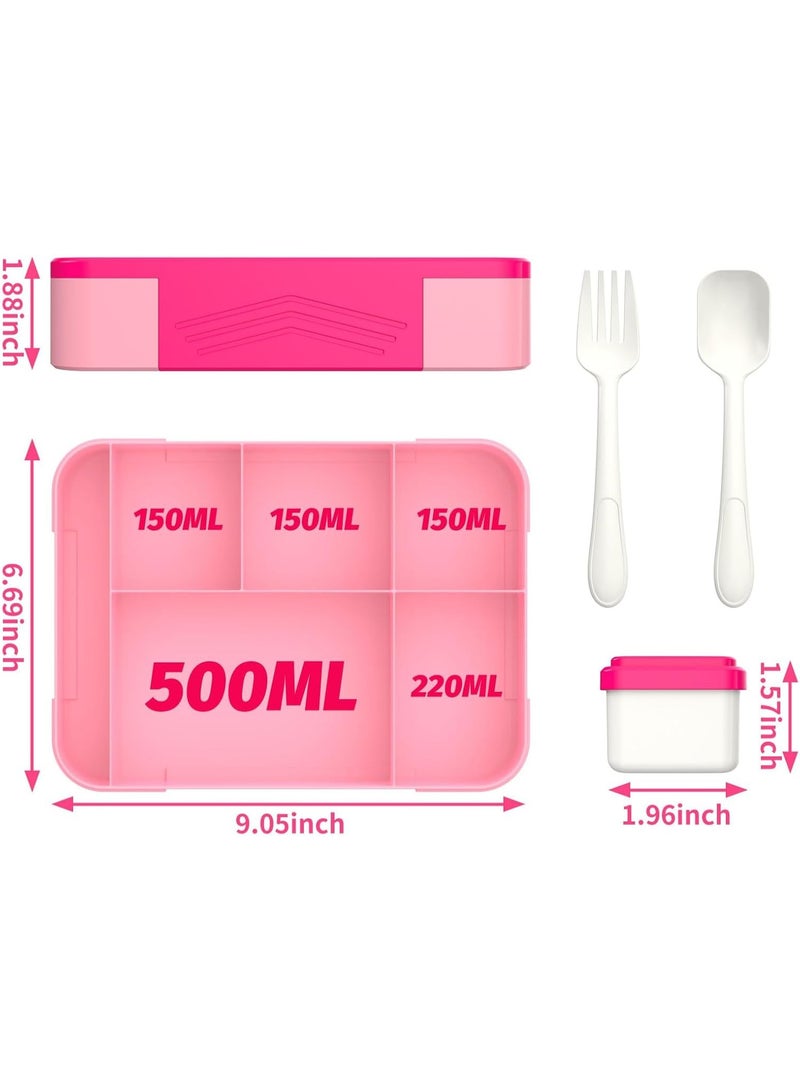 Beauenty Hap Tim Bento Lunch Box for Kids & Adults, Lunchbox Containers with Tablewares for Boys & Girls, Leakproof, Microwave, Dishwasher, Freezer Safe, Bpa-Free, Pink - Image 3