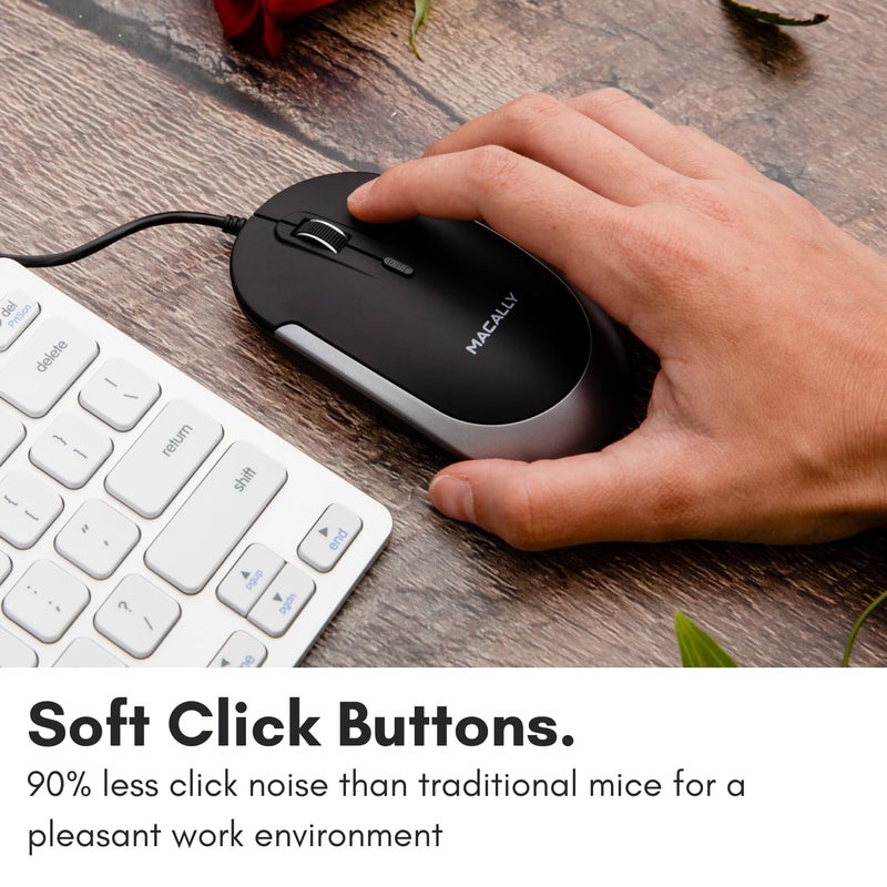 Macally Silent Wired Mouse - Slim & Compact USB Mouse for Apple Mac or Windows PC Laptop/Desktop - Designed with Optical Sensor & DPI Switch - Simple & Comfortable Wired Computer Mice (Space Gray) - Image 5
