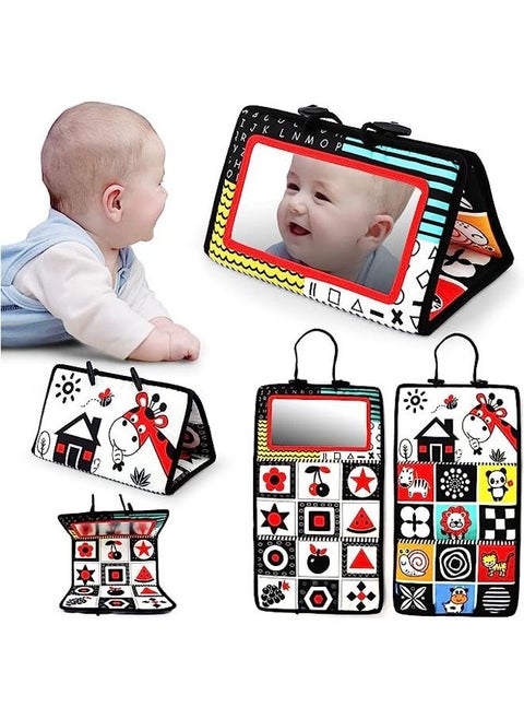 Baby Mirror Toys with Black and White Pattern, Double High Contrast 3D Activity Play Crinkle Toys Foldable Baby Mirror Sensory Development Toys for Newborn Infants over 6 Months of Age