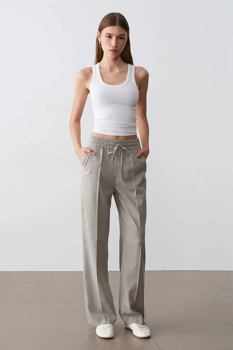 Dilvin Light Grey DILVIN Wide-Leg Poplin Lounge Trousers for Women | Best Price UAE