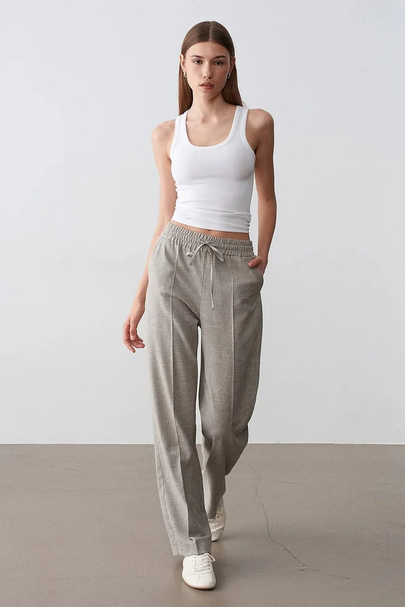 Dilvin Light Grey DILVIN Wide-Leg Poplin Lounge Trousers for Women | Best Price UAE