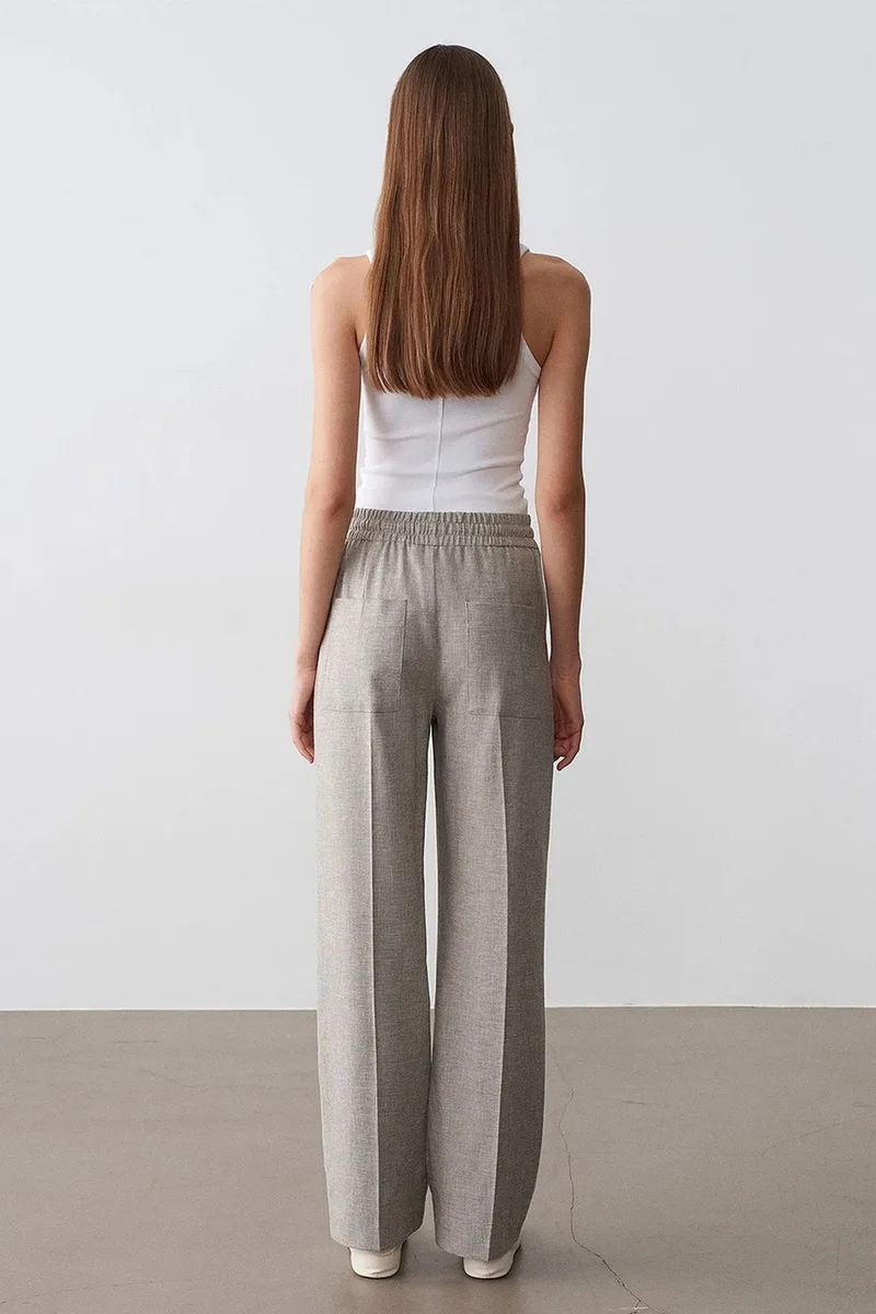 Dilvin Light Grey DILVIN Wide-Leg Poplin Lounge Trousers for Women | Best Price UAE