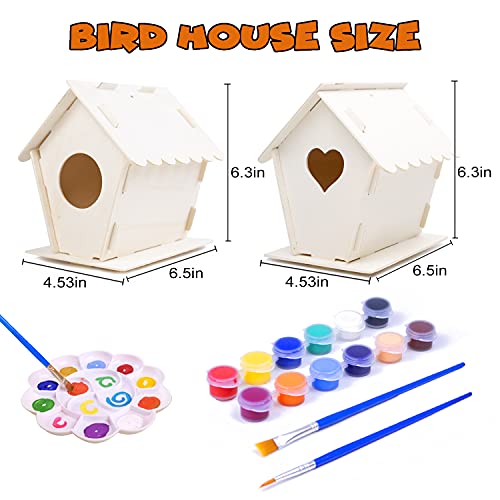 hapray 2 Pack Bird House Kit, DIY Birdhouse Kits, Wooden Crafts Arts for Children to Build and Paint (Includes Paints & Brushes) for Kids Girls Boys Toddlers Halloween Christmas Gifts - Image 3