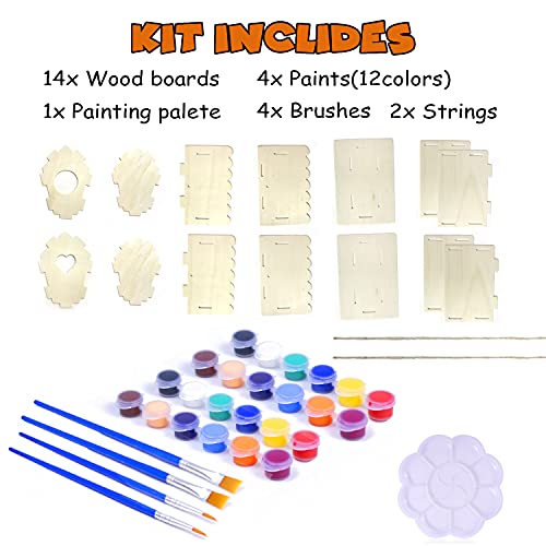 hapray 2 Pack Bird House Kit, DIY Birdhouse Kits, Wooden Crafts Arts for Children to Build and Paint (Includes Paints & Brushes) for Kids Girls Boys Toddlers Halloween Christmas Gifts - Image 2