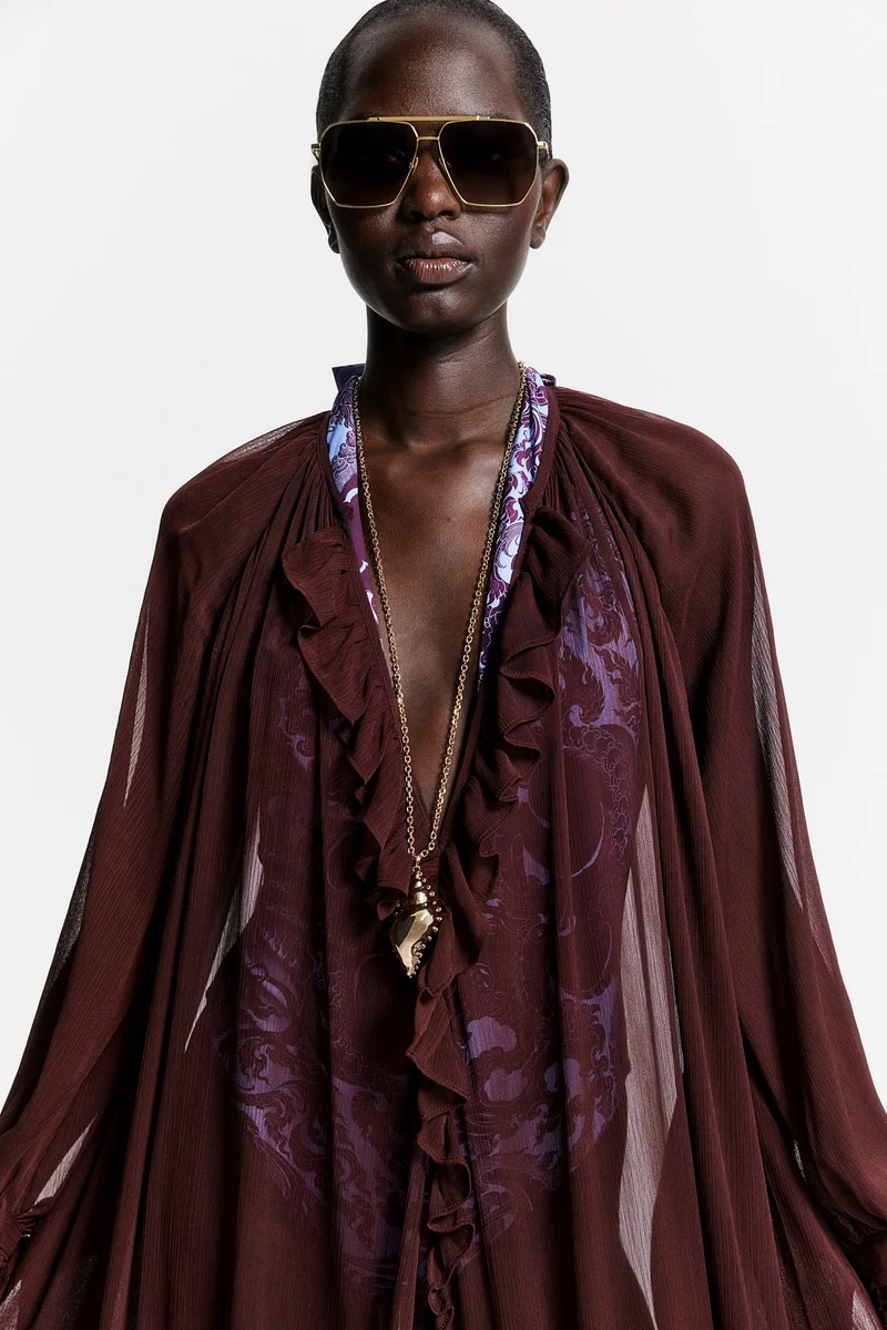 H&M Balloon-sleeved chiffon dress