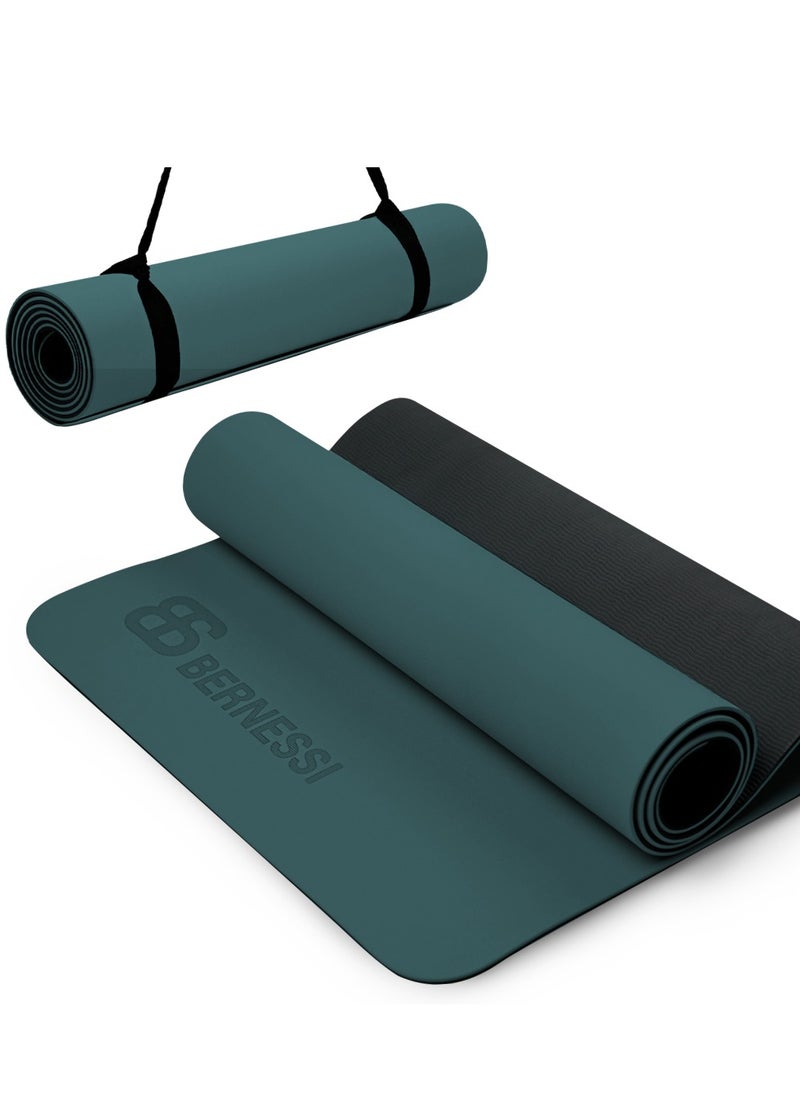 Bernessi 8MM Yoga Mat with Carrying Strap Anti-Slip for Home Workout Exercises Meditation Eco Friendly, Non Skid TPE Yoga Mattres for Pilates 183x61x0.8cm Thick, Blue / Black Color  - Image 1