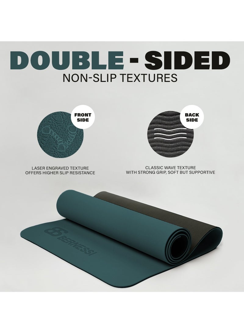 Bernessi 8MM Yoga Mat with Carrying Strap Anti-Slip for Home Workout Exercises Meditation Eco Friendly, Non Skid TPE Yoga Mattres for Pilates 183x61x0.8cm Thick, Blue / Black Color  - Image 2