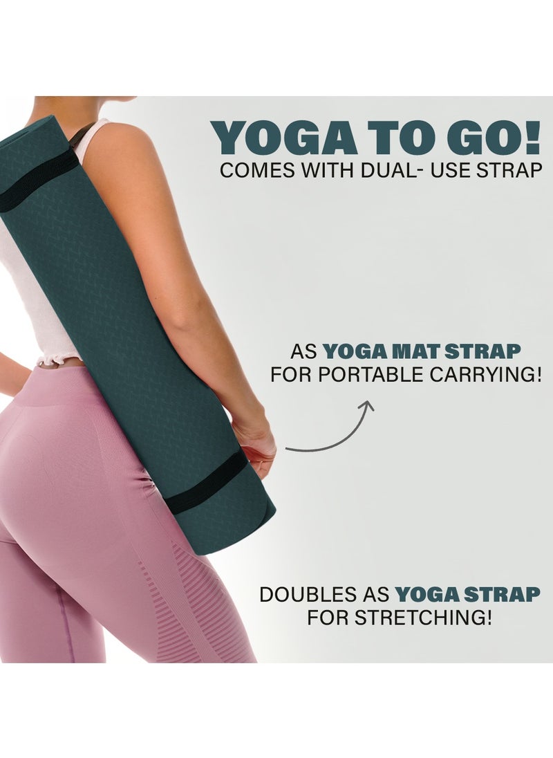 Bernessi 8MM Yoga Mat with Carrying Strap Anti-Slip for Home Workout Exercises Meditation Eco Friendly, Non Skid TPE Yoga Mattres for Pilates 183x61x0.8cm Thick, Blue / Black Color  - Image 5