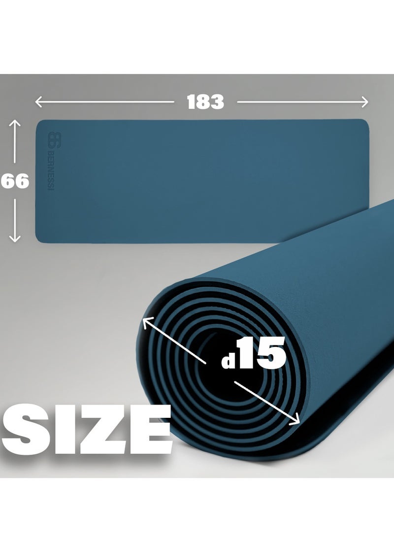 Bernessi 8MM Yoga Mat with Carrying Strap Anti-Slip for Home Workout Exercises Meditation Eco Friendly, Non Skid TPE Yoga Mattres for Pilates 183x61x0.8cm Thick, Blue / Black Color  - Image 4