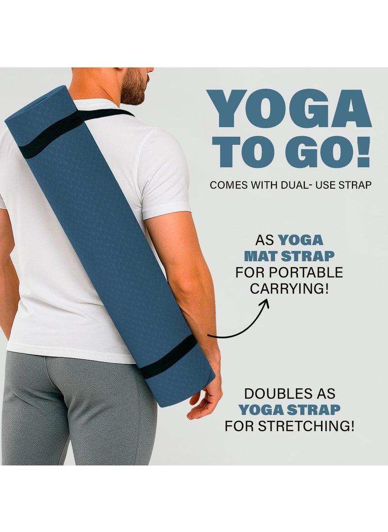 Bernessi 8MM Yoga Mat with Carrying Strap Anti-Slip for Home Workout Exercises Meditation Eco Friendly, Non Skid TPE Yoga Mattres for Pilates 183x61x0.8cm Thick, Blue / Black Color  - Image 5