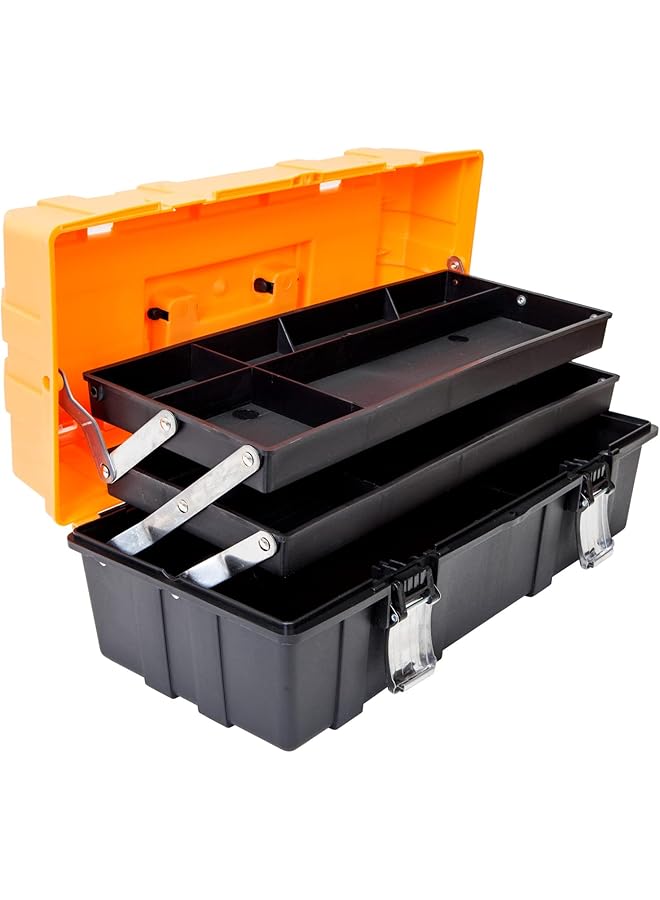 PROMASS promass 17-Inch Plastic Tool Box,3-Tiers Multi-Function Storage Portable Toolbox Organizer, Black/Orange ATRJH-3430T 