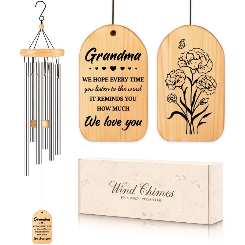 Milcier Gifts for Grandma, Grandma Birthday Gifts, Grandma Wind Chimes, Best Christmas Mothers Day Thanksgiving Present for Grandmother, Nana, Granny, 25.5 inches, Silver - Image 1