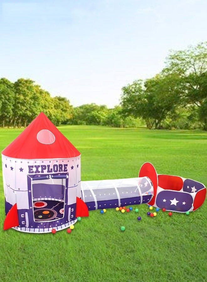 DURKU 3pc Children's Play Tent with Ball Pit, Basketball Hoop, Crawl Tunnel - Princess Castle and Space Ship Playhouse for Boys and Girls - Indoor and Outdoor Kids Play House - Ideal Gifts - Image 2