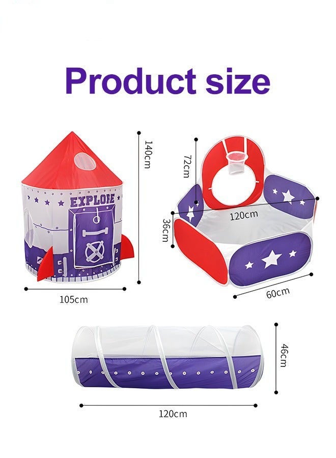 DURKU 3pc Children's Play Tent with Ball Pit, Basketball Hoop, Crawl Tunnel - Princess Castle and Space Ship Playhouse for Boys and Girls - Indoor and Outdoor Kids Play House - Ideal Gifts - Image 4