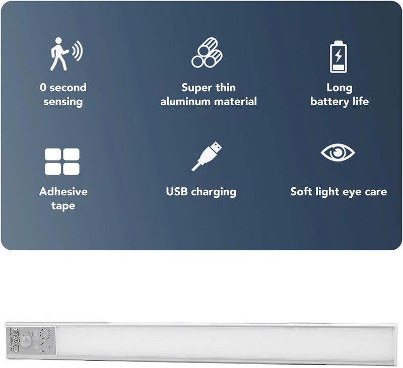 Motion Sensor Light, 15.7in 120° Detection Adjustable Brightness Under Cabinet Light 3 Color Rechargeable Battery Powered Light Bar for Kitchen Closet Stairway - Image 5