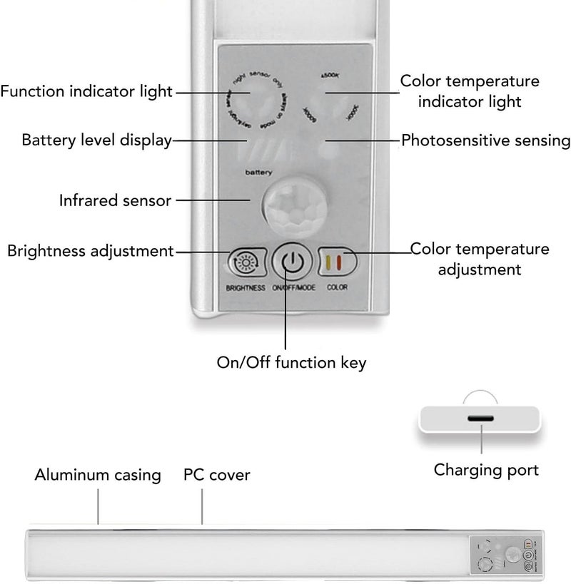 Motion Sensor Light, 15.7in 120° Detection Adjustable Brightness Under Cabinet Light 3 Color Rechargeable Battery Powered Light Bar for Kitchen Closet Stairway - Image 3