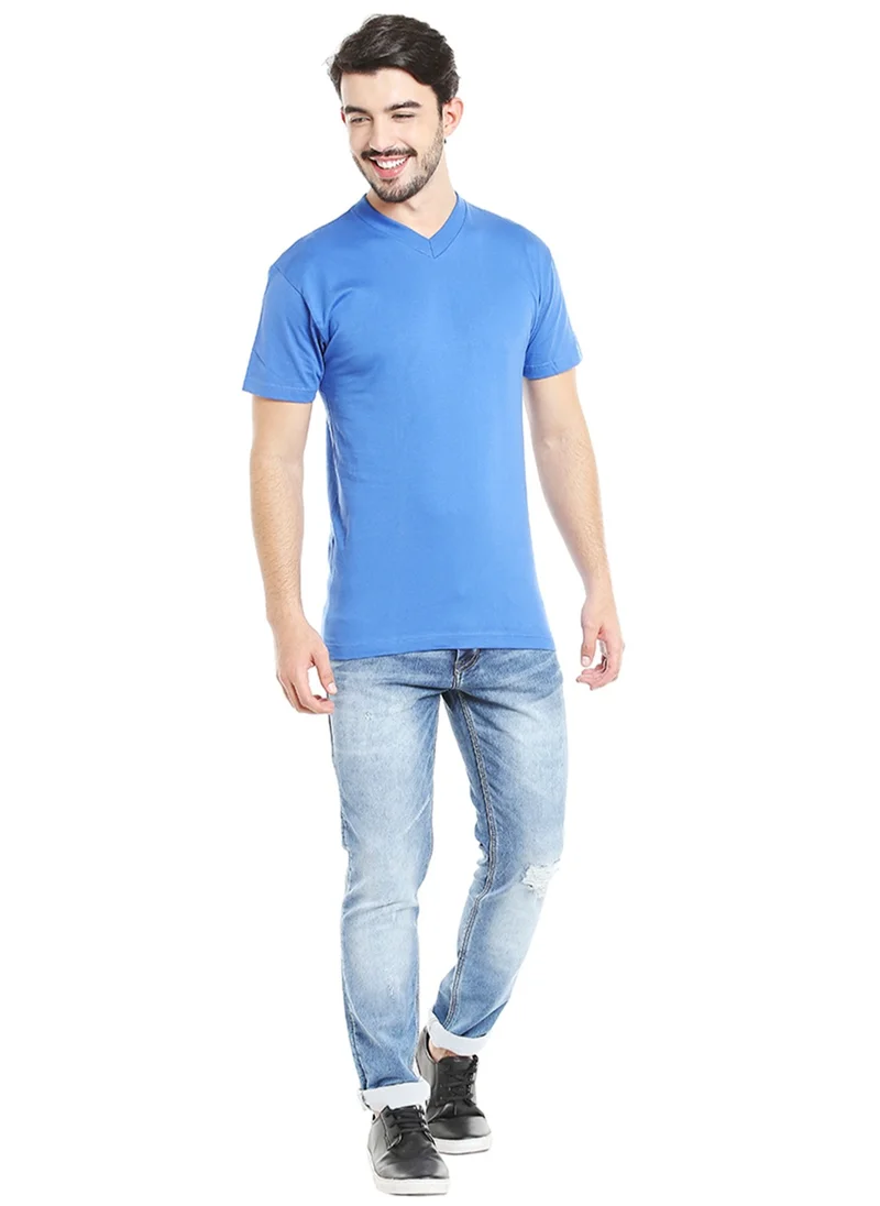 BYC MEN'S V-NECK COTTON T-SHIRT (PACK OF 3) - BLUE