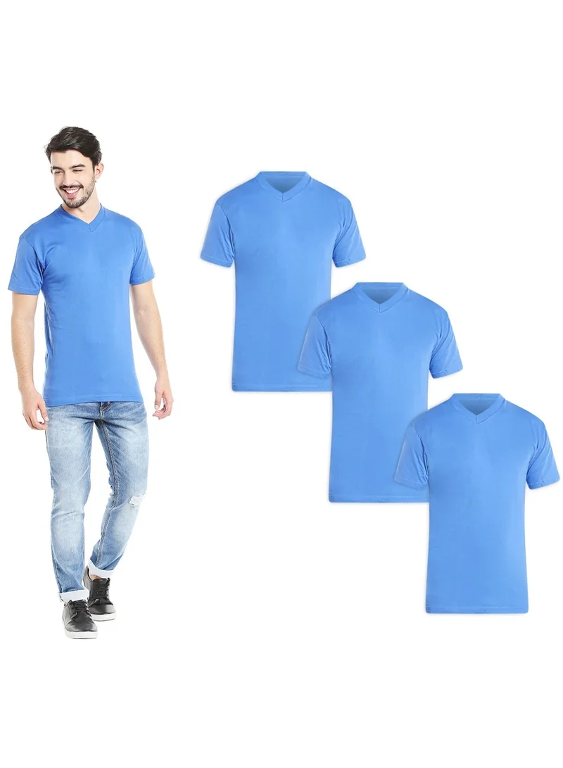 BYC MEN'S V-NECK COTTON T-SHIRT (PACK OF 3) - BLUE