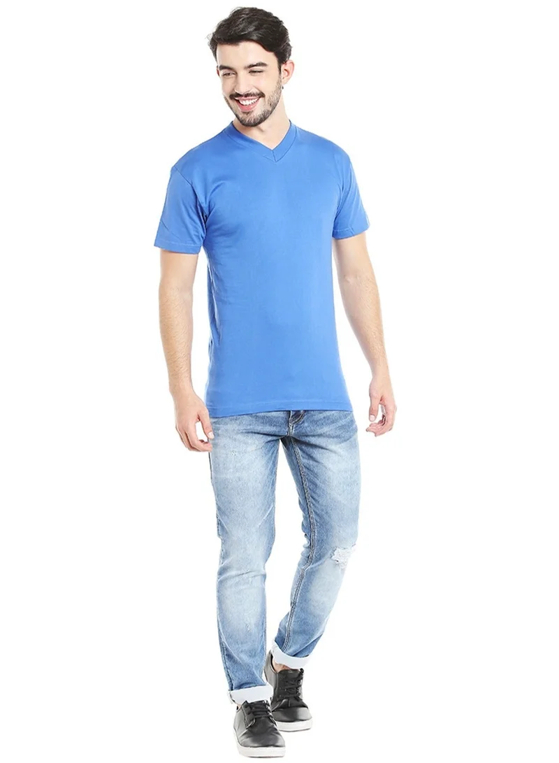 BYC MEN'S V-NECK COTTON T-SHIRT (PACK OF 3) - BLUE