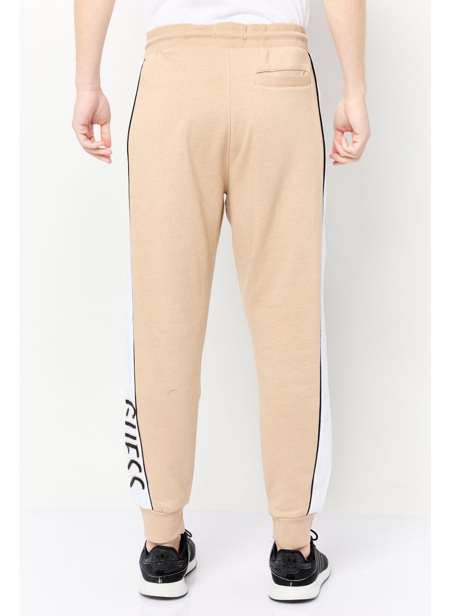 GUESS Men Regular Fit Brand Logo Jogger Pants, Beige  - Image 4