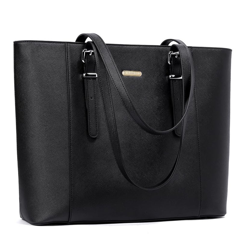 BROMEN Leather Laptop Bag for Women 156 inch Computer Office Briefcase Handbag Shoulder Work Tote with Padded Compartment black