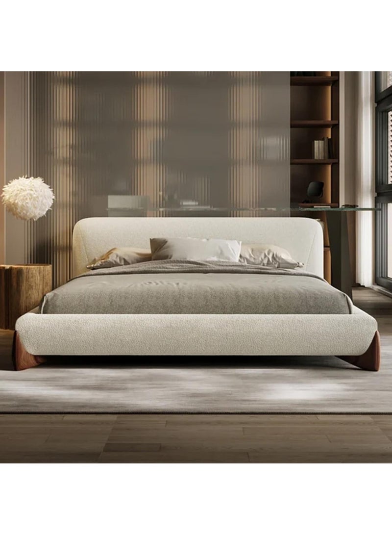 Karnak Mou Luxury Beige Tandy Boucle Fabric Platform Bed Super Queen Size 160x200cm – Upholstered Bed Frame, Solid Wood, Contemporary Design - Image 1