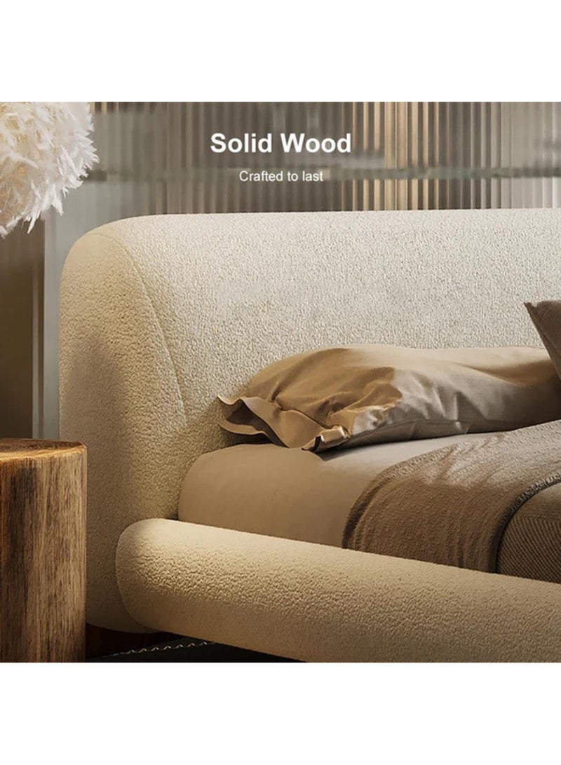 Karnak Mou Luxury Beige Tandy Boucle Fabric Platform Bed Super Queen Size 160x200cm – Upholstered Bed Frame, Solid Wood, Contemporary Design - Image 2