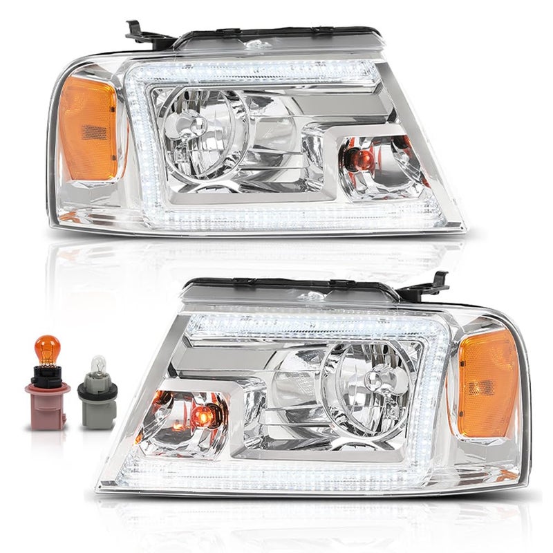 PIT66 LED DRL Headlight Assembly Compatible with 2004-2008 Ford F150/ 06-08 Lincoln Mark LT (NOT Fit 2004 F150 Heritage/Flareside Beds Models) Headlamps Replacement Pair - Image 1
