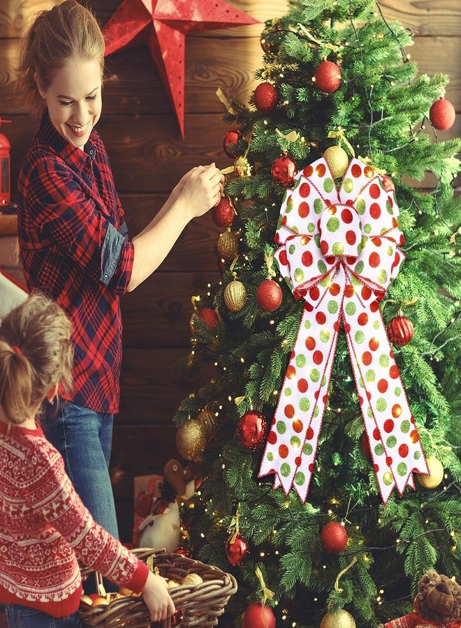 Raiten 2 Pcs LED Red Green Christmas Wreath Bow 18 x 10 Inch Large Christmas Tree Topper Decor Bows Large Xmas Dot Bows Ornaments for Wall Indoor Outdoor Party Decoration - Image 4