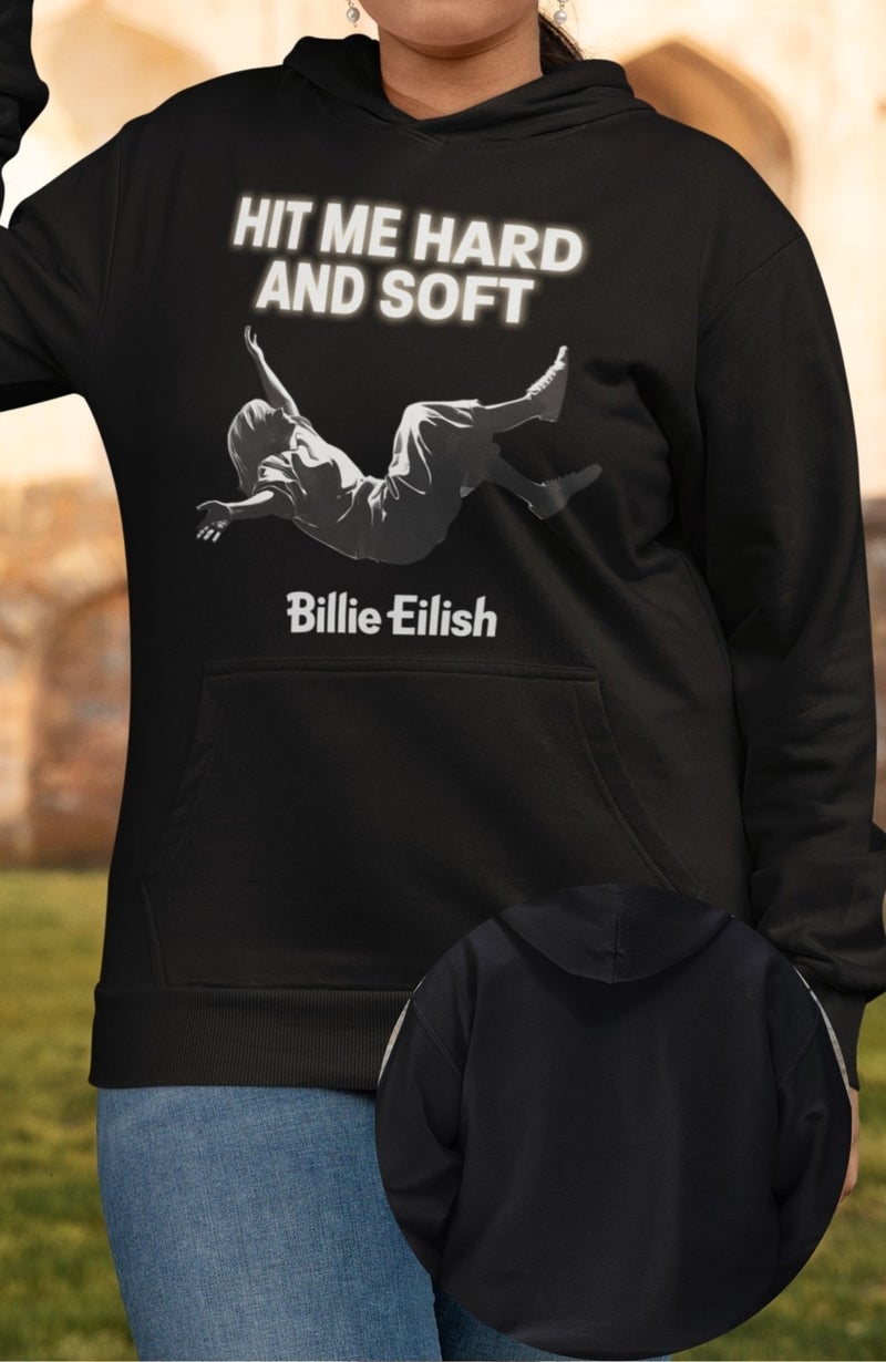 Fuddy Moda Hit Me Hard And Soft Printed Hooded Sweatshirt, Oversize Billie Eilish Printed Hoodie - Image 1