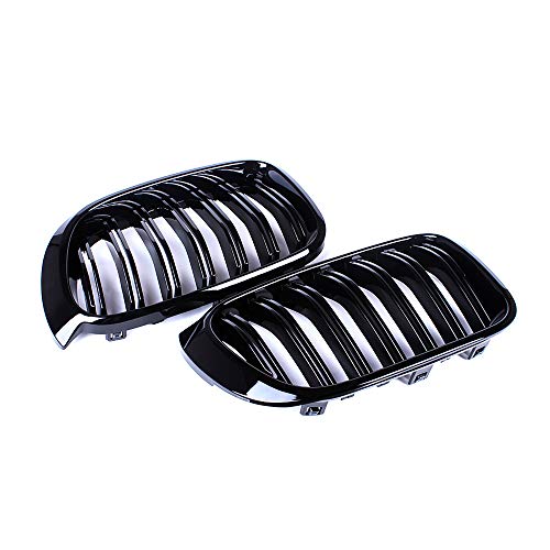 SNA F25 Grill Compatible with BMW 2015-2017 X3 F25, 2015-2018 X4 F26 Front Kidney Grille Gloss Black ABS with Double Slats, 2-pc Set - Image 3