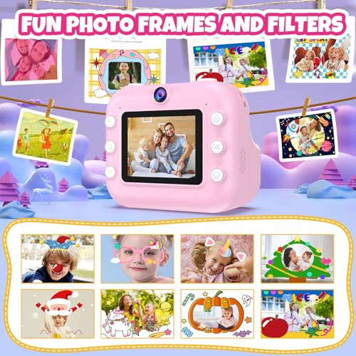 TOZDTO Kids Camera Instant Print,1080P HD Dual Lens Selfie Camera Toys for Girls & Boys Ages 3-12, Instant Photo Printing with 3 Rolls of Paper & 32GB Card, Christmas Birthday Gift for Toddlers (Pink) - Image 4