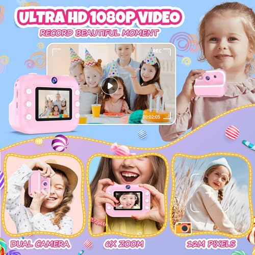 TOZDTO Kids Camera Instant Print,1080P HD Dual Lens Selfie Camera Toys for Girls & Boys Ages 3-12, Instant Photo Printing with 3 Rolls of Paper & 32GB Card, Christmas Birthday Gift for Toddlers (Pink) - Image 3
