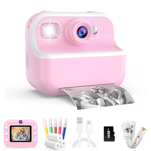 TOZDTO Kids Camera Instant Print,1080P HD Dual Lens Selfie Camera Toys for Girls & Boys Ages 3-12, Instant Photo Printing with 3 Rolls of Paper & 32GB Card, Christmas Birthday Gift for Toddlers (Pink) - Image 1