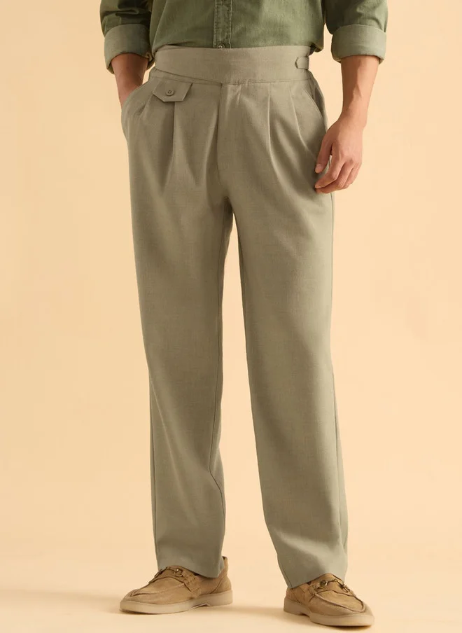 The Souled Store Men Straight Fit Solid Khaki Super Flex Pants